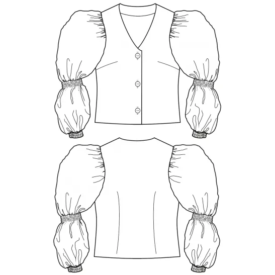 Wykrój - bluzka zapinana na guziki z bufiastymi rękawami FEMININ